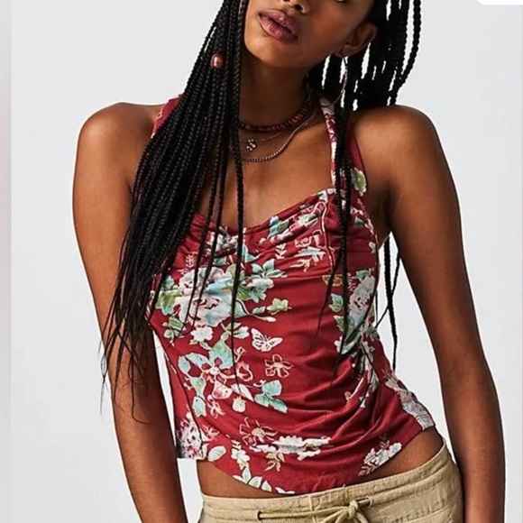 Free People Ginger Snap Top Ruched Crisscross Wide Wide Straps Size XL - Picture 2 of 14